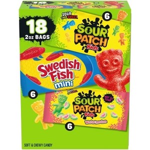 lot 12886 image: Swedish Fish, SOUR PATCH KIDS Candies Multipack - 36oz18ct