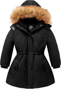 lot 12969 image: Girls Winter Coat Warm Puffer Jacket Long Fleece Lined Coat With Removable Hood SIZE 1314