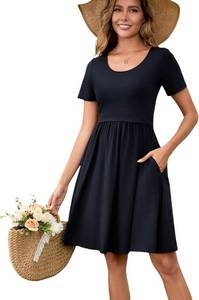 lot 12992 image: Womens Nursing Dresses Breastfeeding Summer Comfortable Cotton Short Sleeve Breastfeeding Dress with Pockets SIZE L