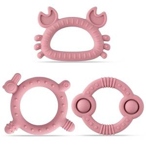 lot 13109 image: Easter Silicone Teether for Babies - 2ooya 3Pcs Pink Bunny Summer Ocean Animal Infant Teething Chew Toys, Toddler Easy to Grasp Sore Gums Pain Relief Toy for Newborn Boy Girl Baby Shower Easter Gift