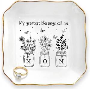 lot 13113 image: Mom Gifts from Daughters Son on Mothers Day - Birthday Gifts for Mom 2026, Unique Trinket Dish for Decor, Thank You Mother in Law Gift, Ceramic Jewelry Tray for Rings Earrings Keys