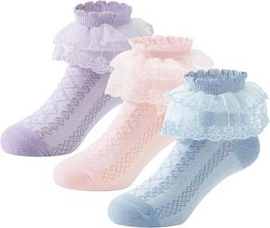 lot 13115 image: Zando Baby Girl Socks with Ruffle Lace Frilly, Princess Dress Dance Ruffle Socks for Toddler Girls 3 Pairs, COLOR IS WHITE