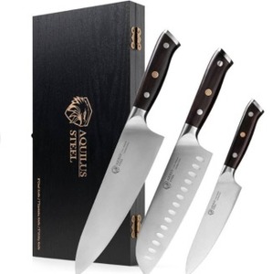 3-Piece Professional Kitchen Knife Set Full Tang, Ultra-Sharp German 1.4116 High Carbon Stainless Steel Forged Chef Knives with Ergonomic Ebony Wood Handles Includes Premium Wooden Gift Box.