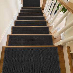 lot 13154 image: Stair Treads for Wooden Steps Indoor - 10 Pack 8 x 30 Non-Slip Carpet Stair Runners Washable Reusable Adhesive Indoor Stairs Tread Rug Stain Resistant Edging Staircase Mat for Kids and Pets Black