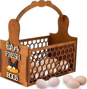 lot 13205 image: Rustic Farm Wooden Egg Holder & Basket with Honeycomb Design - For Kitchen Countertop, Farm Collection & Tabletop Serving, Fresh Chicken Egg Storage