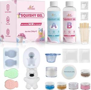 lot 13215 image: Jarezina 12 Pcs Taba Squishy Kit,Liquid Silicone for Squishy Maker with Guided,Taiyaki & West Highland Dog Mold,Petroleum Jelly and Flocking Powder-DIY Decompression Gift