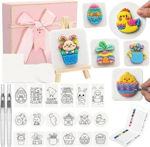 lot 13216 image: Ctosree 76 Pcs Easter Foam Texture Painting Kit 3D Magic Puffy Texture Painting Kit 48 Foam (18 Patterned30 Blank) 24 Color Markers 2 Water Brushes Pink Gifts Box for DIY Easter Craft Supplies