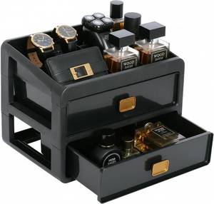 lot 13220 image: Cologne Organizer for Men,Cologne Stand with 2 Drawer,Nightstand Organizer,Cologne Shelf,Dresser Drawer Organizers,Organizador de Perfumes,Perfume Stand Organizer for Bedroom,Three Layer