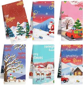 lot 13225 image: 6 Pcs Spring Kitchen Towels New Year Hand Towel Decorative - Tea Towel Winter Snowy Decor Dish Towel Absorbent Dishtowels Sets Gift for Kitchen Bathroom Holiday Housewarming Farmhouse