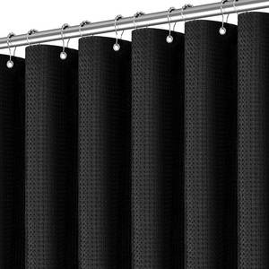 lot 13239 image: PANGSINNE Black Shower Curtain 256GSM Heavy Duty Waffle Woven Bathroom Shower Curtains, Weighted Fabric for Hotel Spa Luxury Polyester Bath Curtain with 12 Hooks, 72Wx72H