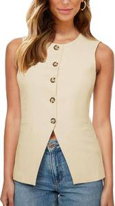 lot 13240 image: Fallorchid Womens Round neck Suit Vest Sleeveless Button Business Jacket Waistcoat Top Size Small