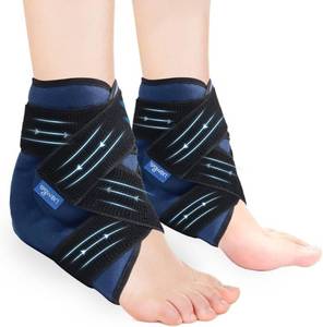 lot 13261 image: NEWGO Gel Ice Pack Wrap for Ankle & Foot - Reusable Hot and Cold Therapy Wrap for Pain Relief, Swelling, Plantar Fasciitis, Achilles Tendonitis & Sprains - Adjustable Compression Brace (1 Pair)