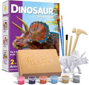 lot 13262 image: Dinosaur Triceratops Fossil Digging Kit for Kids 6, 2-in-1 Dig & Build Educational Toy, Excavation Adventure with Paintable Model, Complete Paleontology Gift Set
