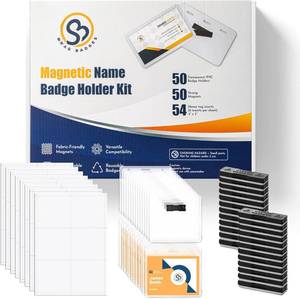 lot 13274 image: 50 Pack Magnetic Name Badge Holders, Complete Kit, 4 x 3, Customizable Id Tag Holders with Fabric-Friendly Magnets, for Conferences, Offices & Events, Includes 54 Printable Inserts