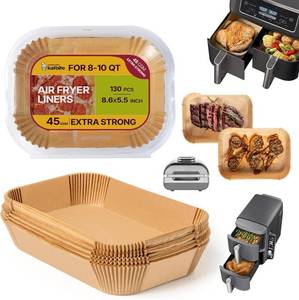 lot 13277 image: Katbite Air Fryer Liners Disposable - 8.6x5.5 130PCS Rectangle Paper Liners, Thick Airfryer Parchment Paper Liners for Dual Air Fryer, DZ201, DZ401, FG551