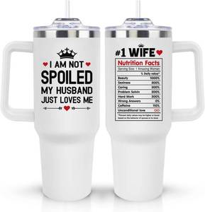 lot 13278 image: Mothers Day Gifts for Wife, Wife Gifts from Husband, Wedding Anniversary for Women Her, Wifey Birthday Gift On Christmas, Valentines Day - 40Oz Tumbler Cup With Handle And Straw - Wives Coffee Mug