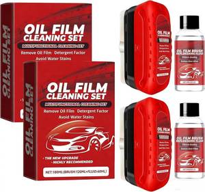 lot 13280 image: 2 Pack Automotive Oil Film Cleaning Brush,Glass Oil Film Remover for Car Windshield,Clear View Glass Cleaner with Rain and Fog Resistant Coating (Red,Includes 1 Refill Bottle)