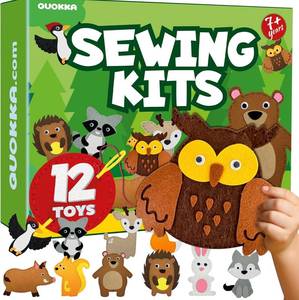 lot 13286 image: QUOKKA Kids Crafts Ages 4-8, DIY Beginner Needle and Thread Kit - 12 Wild Animals Sewing Kit Basic - Fun Arts Crafts for Kids Ages 6-8 Girls Boys - Plastic Needles, Scissors - 6 Year Old Girl Gifts