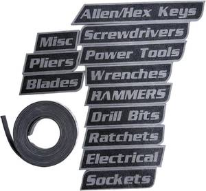 lot 13302 image: Magnetic Labels for Tool Box Drawers,3D Printed Magnetic Tool Box Labels, 12-Pack Reusable Workshop Organizer Labels for Craftsman Toolbox, Allen Keys, Screwdrivers, Power Tools, (Black)