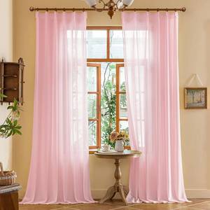 lot 13308 image: 108 Inch Pink Pinch Pleat Curtains for Bedroom Living Room Soft Touch Light Filtering Sheer Curtains 108 Inches Long Pleated Drapes with Adjustable Hooks (No Rings), Pink, 42W x 108L, 2 Panels