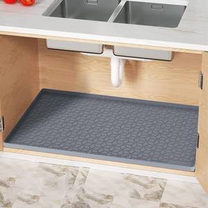 lot 13318 image: Under Sink Mat for Kitchen, Silicone Waterproof Liner, Flexible Organizer Tray with Drain Hole, 3.5 Gallons Capacity, Easy to Clean