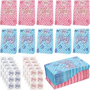 lot 13320 image: Suwimut 60 Pack Party Gift Bags with Stickers, 5.1 x 3.1 x 8.6 Inches Pink and Blue Birthday Goodie Bags, Small Gift Bag Paper Treat Bag for Girls Boys Kids Birthday Party, Baby Shower, Halloween, Wedding