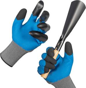 lot 13328 image: Gardening Gloves,Protective Latex Coated Working Gloves with Removable Claw and Small Trowel Color Yellow
