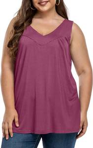 lot 12634 image: Womens Plus Size Tunic Tank Tops Sleeveless Pleated Front V Neck Shirts size 20W, Pink