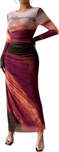 lot 12647 image: MOEENCN Women Sheer Mesh Maxi Dress Long Sleeve Bodycon Birthday Outfits Ruched Tie Dye Cocktail Club Party Dresses, Small