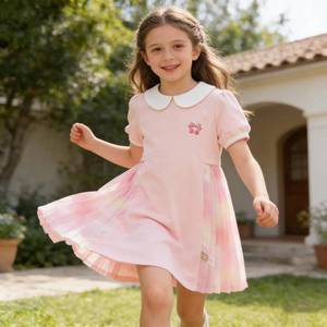 lot 12651 image: DAVE&BELLA Toddler Girls Sporty Dress Summer Puff Short Sleeve Pleated Sundress School Uniform Tennis Golf Playwear Dress