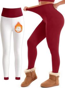 lot 12672 image: Laite Hebe Fleece Lined Leggings Women - High Waisted Winter Yoga Pants Tummy Control Soft Thermal Warm for Hiking Workout, Large, Red