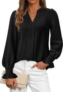 lot 12676 image: Okiwam Womens Long Sleeve Tops V Neck Shirts Dressy Casual Blouses Business Work Clothes 2026 Fall Fashion Outfits, XXL, Black