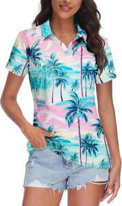 lot 12677 image: Women Hawaii Shirts Golf Polo Tshirts V Neck Hawaiian Blouse Short Sleeve Tops, L