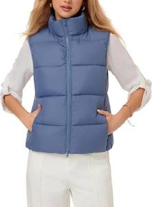lot 12679 image: Fuinloth Womens Lightweight Puffer Vest, Water Repellent, 4 Pockets, Double Slider Zipper, Elastic Hem for Fall & Winter, Blue, Medium