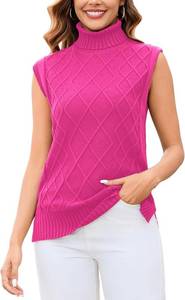 lot 12683 image: Totatuit Womens Sleeveless Turtlenecks Sweaters Cap Sleeve Mock Neck Ribbed Knitted Solid Pullover Sweater Vest, Pink, M