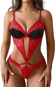 lot 12685 image: Avidlove Lingerie for Women Sexy One Piece Lace Babydoll Bodysuit Deep V Teddy Lingerie, Red, L
