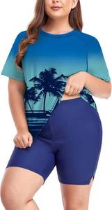 lot 12693 image: Inno Womens Plus Size 2 Piece Rash Guard Swimsuits Short Sleeve with Boyshorts UPF 50 Surfing Swimwear 1X, Blue