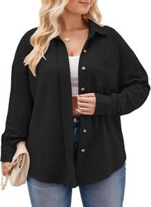 lot 12699 image: ROSRISS Plus-Size Tops for Women Casual Collared Button Down Blouses Cute Long Sleeve Waffle Knit Shirts with Pocket XL, Blue