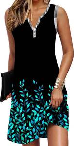 lot 12703 image: GUNEST Womens Summer Dresses Striped V Neck Sleeveless Buttons Casual Flowy Beach Vacation Mini Shift Sundress with Pockets, Black, Blue, L