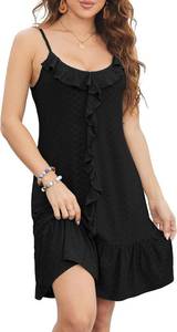 lot 12710 image: Swimsuit Coverup for Women Summer Dress Spaghetti Strap Dresses Eyelet Sundresses Causal Beach Vacation Clothes, Small, Black