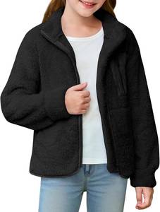 lot 12724 image: Haloumoning Girls Fuzzy Fleece Jacket Kids Sherpa Zip Up Fall Winter Coat Outerwear with Pockets 5-14 Years, Black