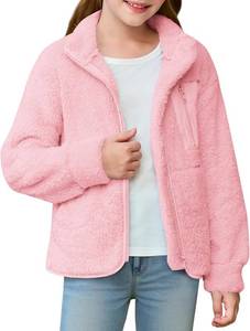 lot 12760 image: Haloumoning Girls Fuzzy Fleece Jacket Kids Sherpa Zip Up Fall Winter Coat Outerwear with Pockets 5-14 Years Pink