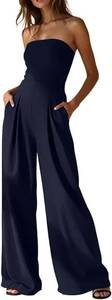 lot 12763 image: XXTAXN Womens Sexy Elegant Strapless Tube Sleeveless Cocktail Party Work One Piece Wide Leg Jumpsuit With Side Pocket Navy Small