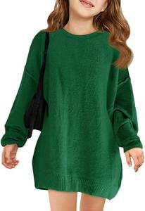 lot 12766 image: Haloumoning Girls Sweater Dress Casual Crewneck Knit Long Sleeve Fall Winter Dress Pullover 5-14Y Green