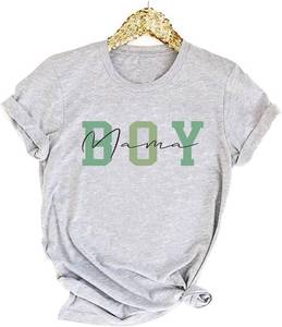 lot 12772 image: Womens Boy Mama Shirt Casual Letter Printed Boy Mom T-Shirts Short Sleeve Mothers Day Graphic Tee Tops Grey Small