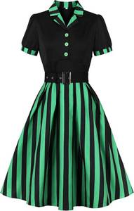 lot 12777 image: Wellwits Womens Striped Blazer Vintage Gothic Formal Work Dress Green Black XL