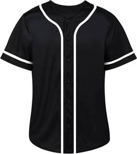 lot 12785 image: Mens Blank Baseball Jersey, Hip Hop Button Down Baseball Shirt, Custom Short Sleeve Sports Uniform Black 2XL