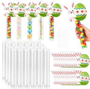lot 12805 image: 24 Set Easter Party Favors Empty Easter Candy Tub, Clear Treat Containers with Bunny Egg Card Easter Basket Stuffers for Spring Party Supplies Gifts Box Classroom Prizes Basket Fillers