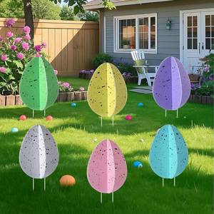 lot 12821 image: DoubleFill 6 Pcs 3D Easter Eggs Yard Decorations Outdoor Faux Speckled Eggs Yard Signs with 12 Plastic Stakes Waterproof Lawn Garden Signs for Easter Spring Home Pathway Outdoor Decor