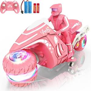 lot 13019 image: RC Motorcycle Toy with RGB Wheels Light, 360  Rotation High Speed Remote Control Dirt Bike with Rider, 2.4Ghz Off-Road Kids Play Motorcycles for Girls Boys Age 5-12